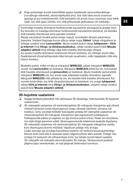 Sony SVP1321L1R - SVP1321L1R Documents de garantie Estonien