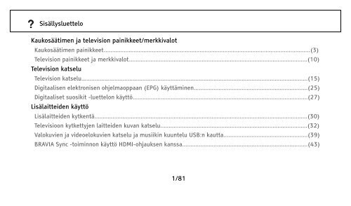 Sony KDL-32NX500 - KDL-32NX500 Consignes d&rsquo;utilisation Finlandais