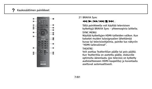 Sony KDL-32NX500 - KDL-32NX500 Consignes d&rsquo;utilisation Finlandais