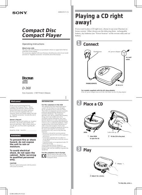 Sony D-368 - D-368 Istruzioni per l'uso Inglese