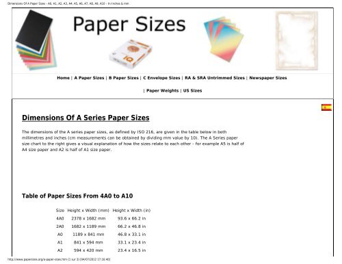 Dimensions Of A Paper Sizes A0 A1 A2