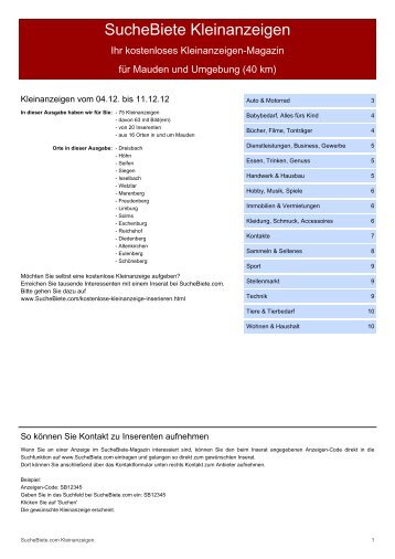 SucheBiete Kleinanzeigenzeitung Mauden - Kostenlose ...