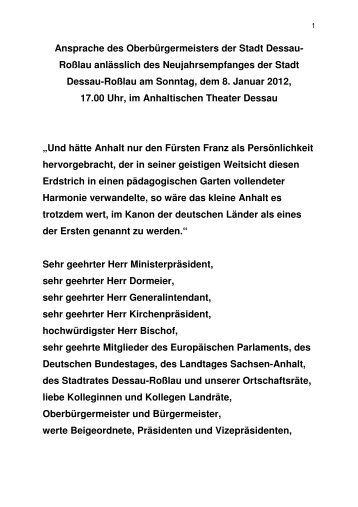 Neujahrsrede 2012 - Dessau