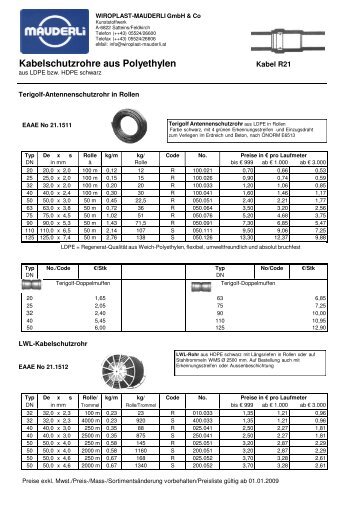 Kabelschutzrohre aus Polyethylen - bei WIROPLAST-MAUDERLI ...