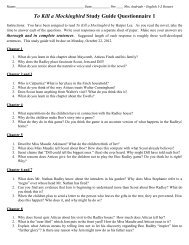 To Kill a Mockingbird Study Guide Questionnaire 1