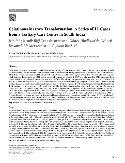 Turkish Journal of Hematology Volume: 31 - Issue: 2