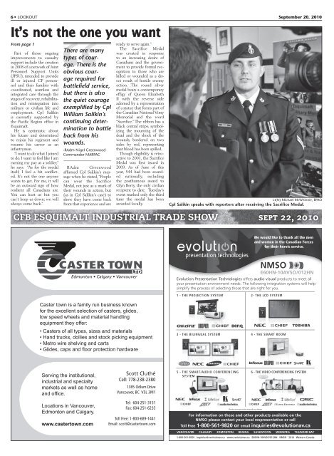 Injured soldier receives Sacrifice Medal - Lookout Newspaper