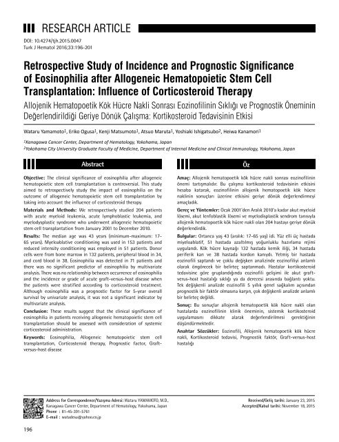 Turkish Journal of Hematology Volume: 33 - Issue: 3