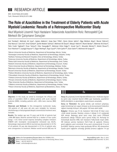 Turkish Journal of Hematology Volume: 33 - Issue: 4