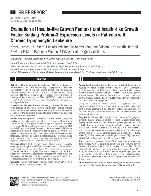 Turkish Journal of Hematology Volume: 33 - Issue: 4