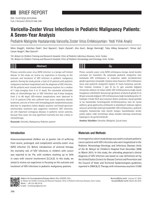 Turkish Journal of Hematology Volume: 33 - Issue: 4