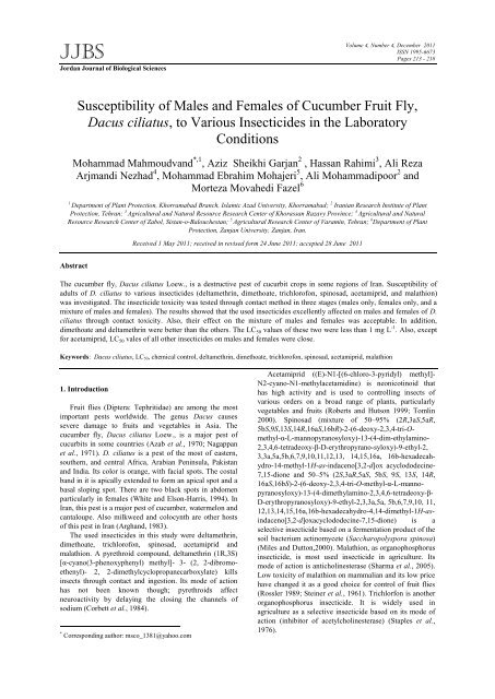 Dacus ciliatus - Jordan Journal of Biological Sciences