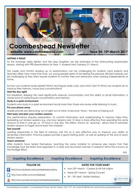 Coombeshead Academy Newsletter - Issue 54