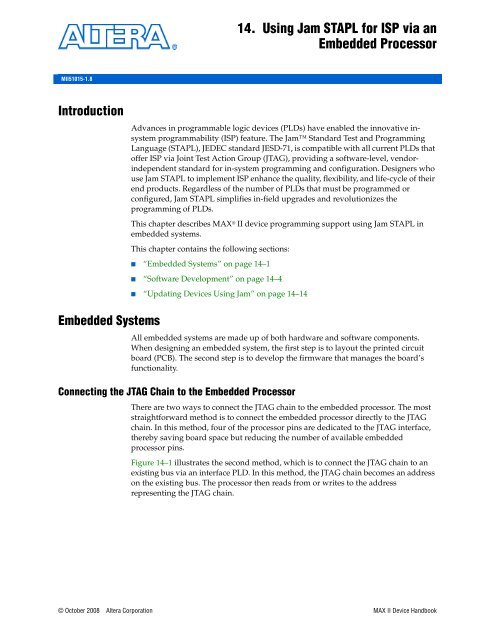 Using Jam STAPL for ISP via an Embedded Processor - Altera