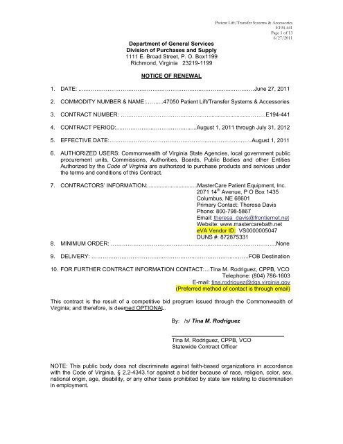 E194 - 441 - Division of Purchases and Supply - Commonwealth of ...