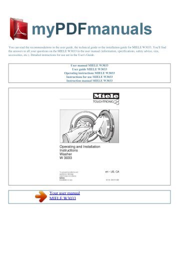 User manual MIELE W3033 - 1