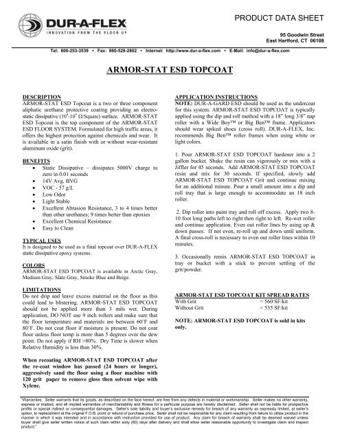 ARMOR-STAT ESD TOPCOAT - Dur-A-Flex