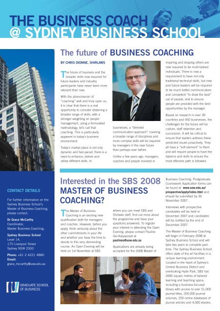 THE BUSINESS COACH - University of Wollongong