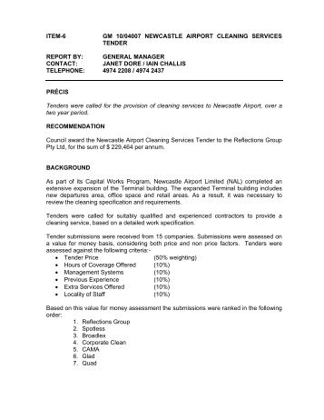 item-6 gm 10/04007 newcastle airport cleaning - Newcastle City ...