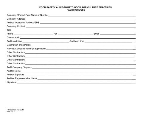 Food Safety Audit - Packinghouse - Florida Department of ...