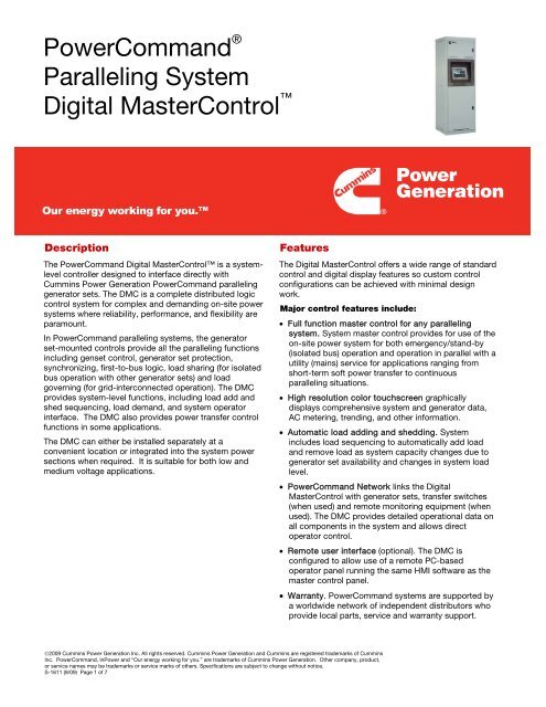 PowerCommand Paralleling System Digital MasterControl