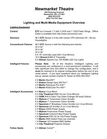 Lighting and Multi-Media Equipment Overview - Town of Newmarket