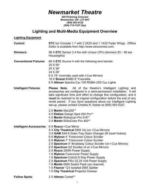 Lighting and Multi-Media Equipment Overview - Town of Newmarket