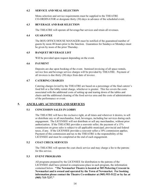 Newmarket Theatre Operating and Procedures Manual