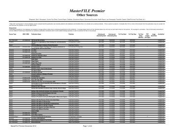 MasterFILE Premier Other Sources - EBSCO Publishing