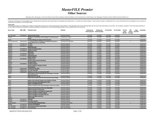 MasterFILE Premier Other Sources - EBSCO Publishing