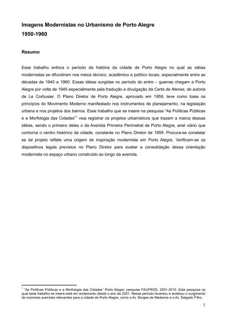 Imagens Modernistas no Urbanismo de Porto Alegre 1950-1960