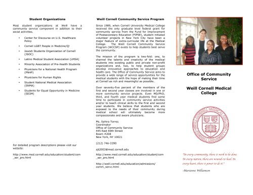 Community Service Brochure - Weill Medical College - Cornell ...
