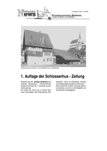 1. Auflage der Schlosserhus - Zeitung - Volkshochschule Rankweil