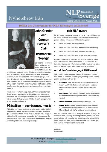 Nyhetsbrev 24 2012 - NLP-föreningen i Sverige