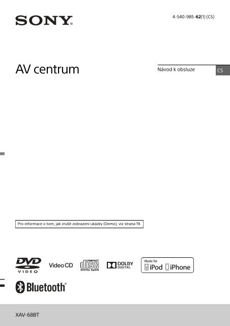 Sony XAV-68BT - XAV-68BT Istruzioni per l'uso Ceco