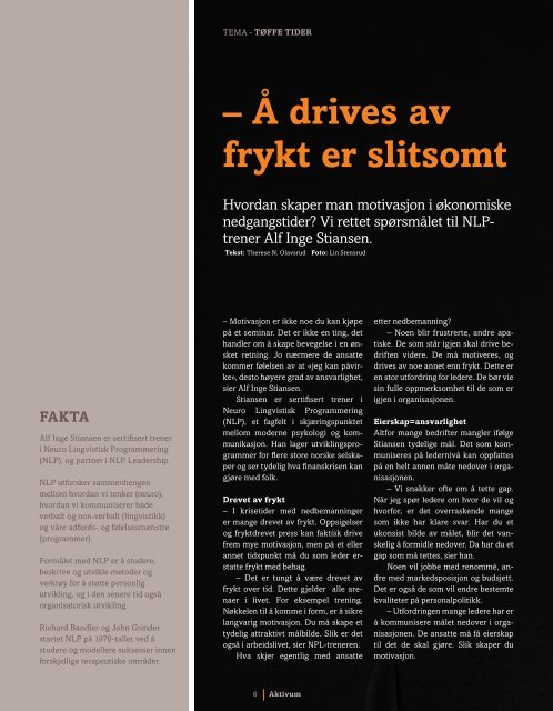 Å drives av frykt er slitsomt FAktA - NLP Leadership nyhetsbrev