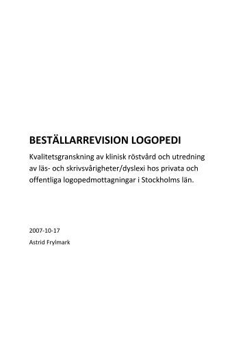 BESTÄLLARREVISION LOGOPEDI - Stockholms läns landsting