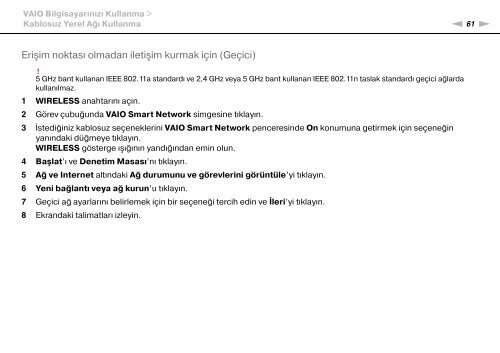 Sony VGN-NW24MG - VGN-NW24MG Mode d'emploi Turc