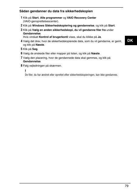 Sony VGN-NW24MG - VGN-NW24MG Guide de d&eacute;pannage Danois