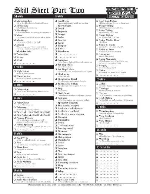Skill Sheet skill-sheet