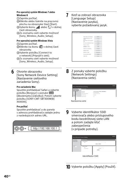 Sony CMT-SBT300WB - CMT-SBT300WB Mode d'emploi Slovaque