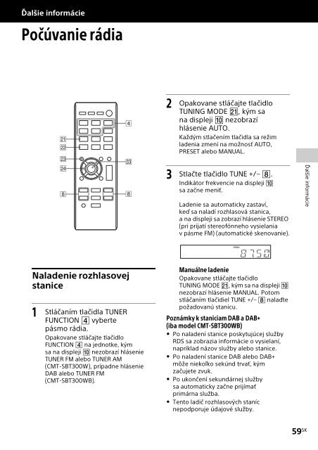 Sony CMT-SBT300WB - CMT-SBT300WB Mode d'emploi Slovaque