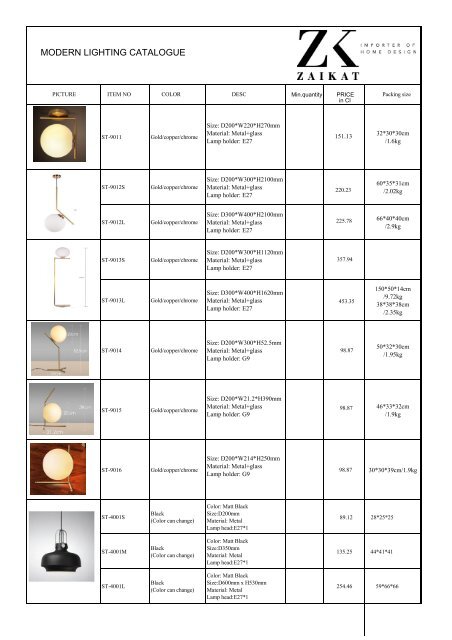 Catalogue list of modern lamps 2017 newest