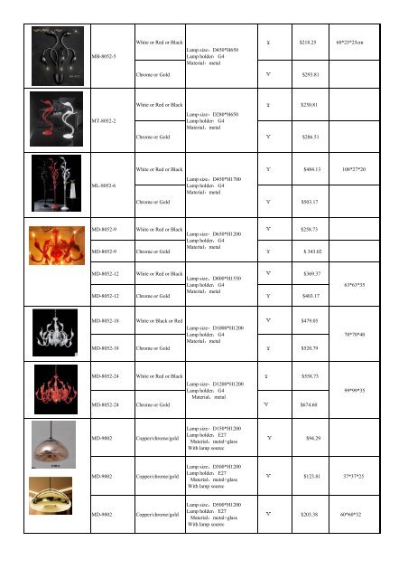 Catalogue list of modern lamps 2017 newest