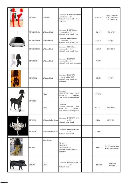 Catalogue list of modern lamps 2017 newest