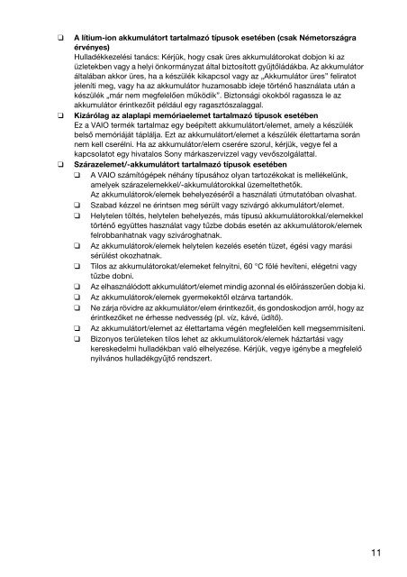 Sony VPCEH3E0E - VPCEH3E0E Documents de garantie Hongrois