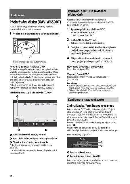 Sony XAV-W650BT - XAV-W650BT Istruzioni per l'uso Ceco