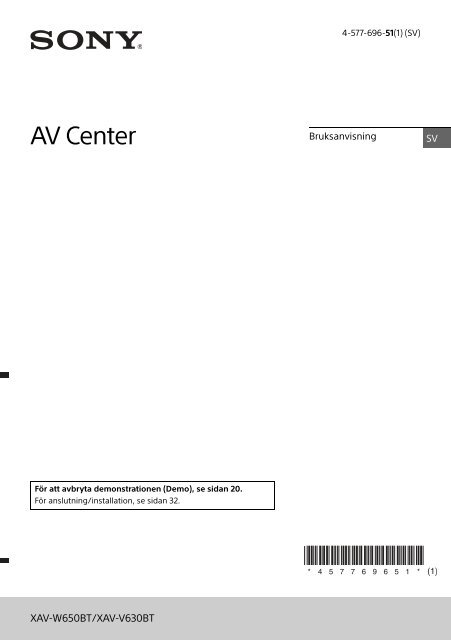 Sony XAV-W650BT - XAV-W650BT Istruzioni per l'uso Svedese