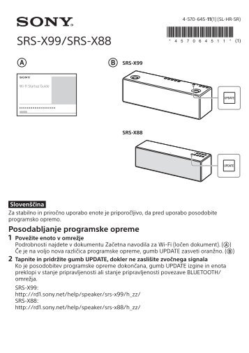 Sony SRS-X88 - SRS-X88 Guida di installazione Sloveno