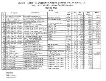 Sterling Heights Fire Department Medical Supplies Bid List 2011/2012